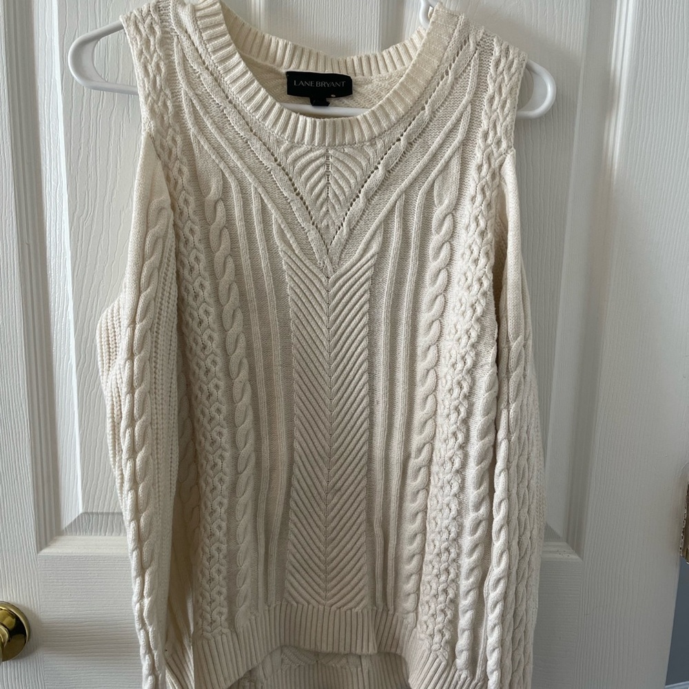 Lane Bryant Women's V-Neck Cable Knit Sweater - Cream